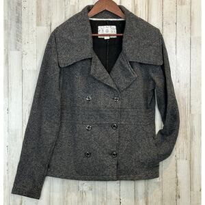 Element Pea Coat Jacket Gray XL Double Breasted Twee Academia Goth Preppy Cotton
